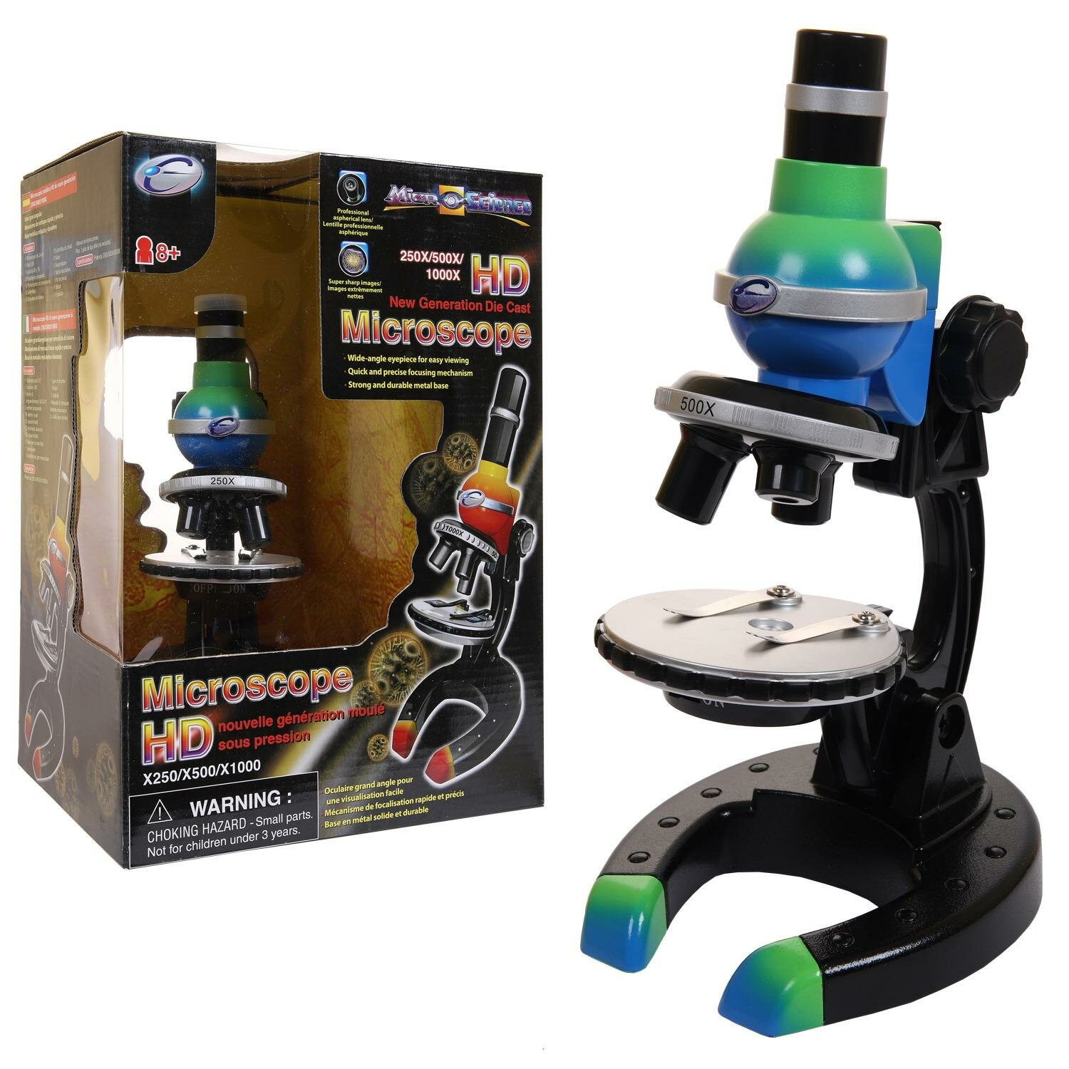 EASTCOLIGHT Микроскоп нового поколения, увеличение 250х500х1000, цвет сине-зеленый, в наборе 59 предметов