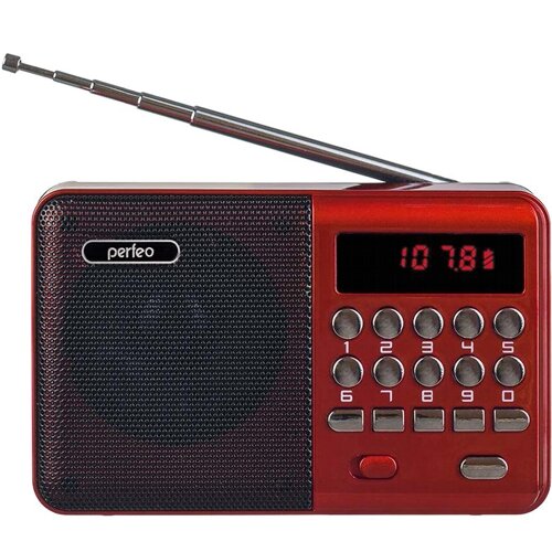 Радиоприемник Perfeo Palm, usb, microSD, mp3, УКВ, FM, цифровой - красный