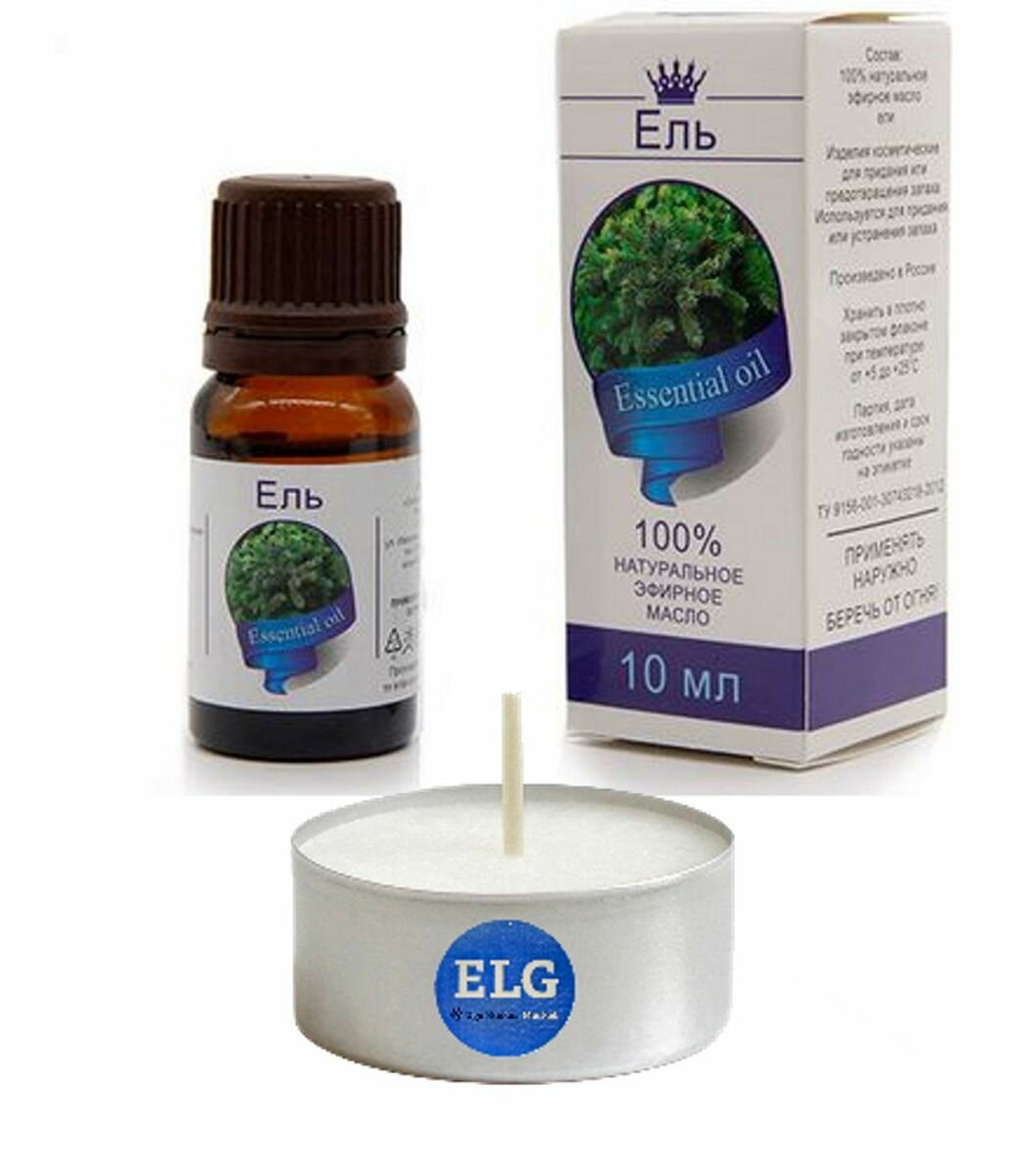 фото Масло для аромалампы, ароматерапии "Ель" 10 мл + свеча в гильзе ELG