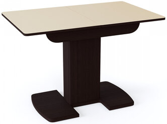 Обеденный стол, DecoLine, Вегас ПР, стекло бежевое матовое, цвет венге, прямоугольный, раскладной, на одной ноге