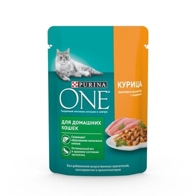 Purina One Паучи для домашних кошек с Курицей и морковью (124218061245614212483295) 0,075 кг 41530 (37 шт)