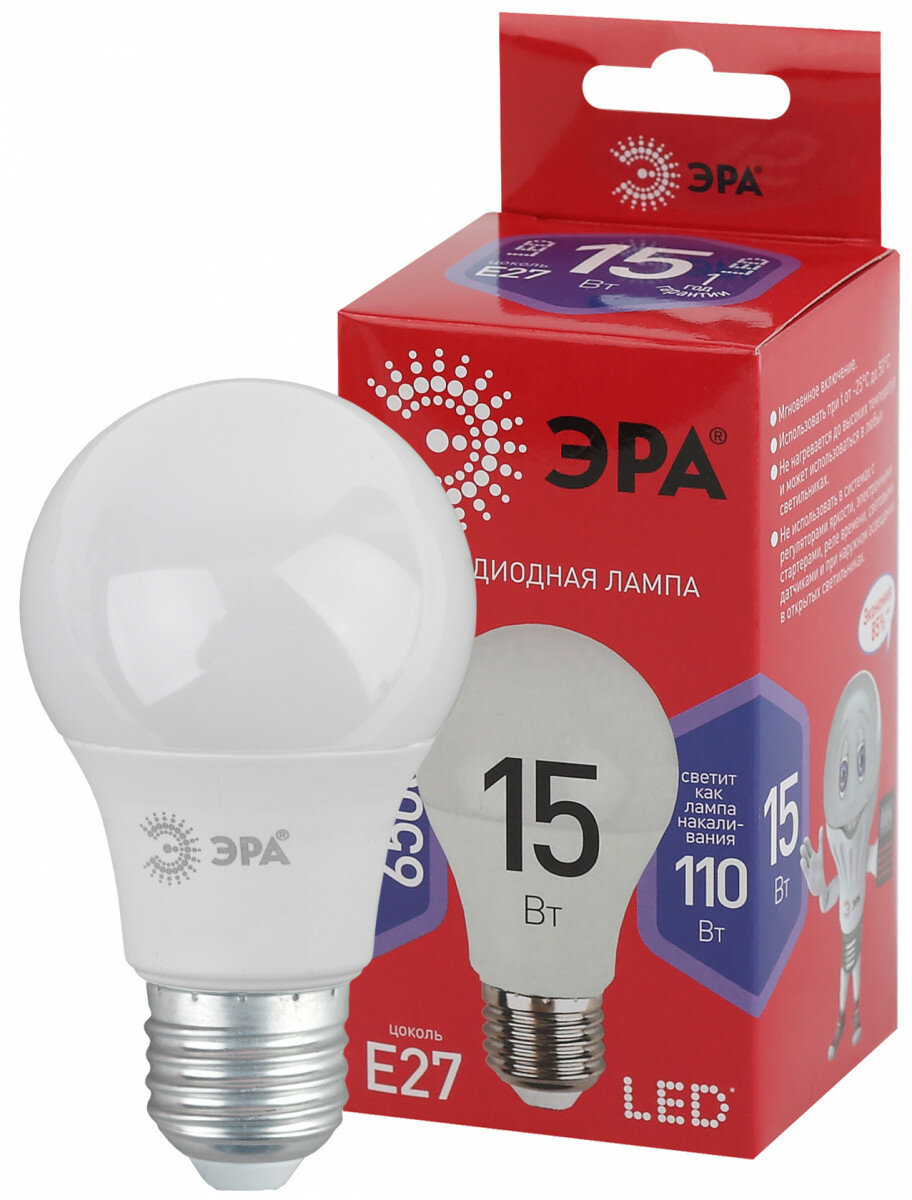 ЭРА LED A60-15W-865-E27 R ЭРА (диод, груша, 15Вт, хол, E27) (10/100/2000)