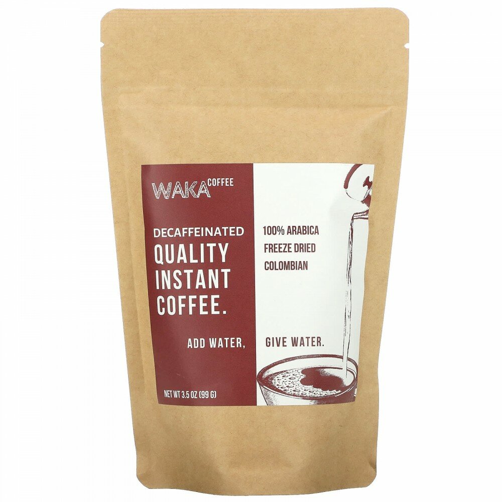 Waka Coffee, Растворимый кофе из 100% арабики, колумбийский, средней обжарки, без кофеина, 99 г (3,5 унции) - фотография № 1