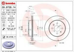 Тормозной диск Brembo 09.9728.14 Opel: 4706749 4707288. Subaru: 55311-84E01 55311-86G02. Suzuki: 55311-84E01