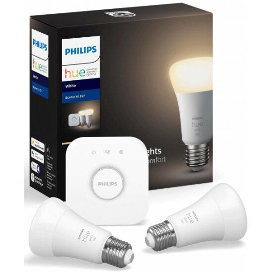 Умный Набор из 2 белых ламп и блока управления PHILIPS HueW 9W A60 E27 2set RUS