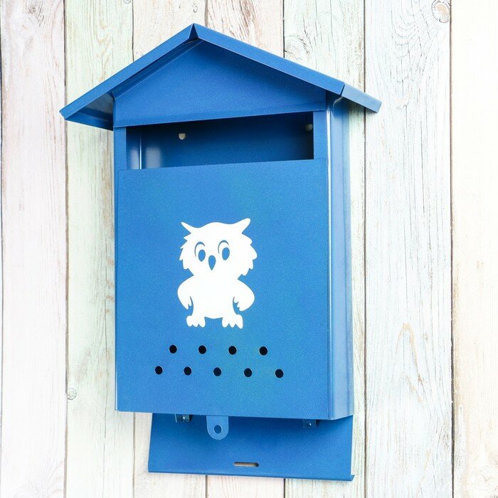 Ящик почтовый без замка (с петлёй), вертикальный, "Домик", синий - фотография № 3