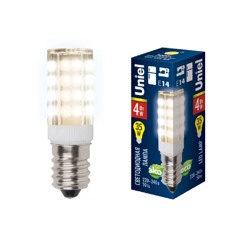 Uniel Лампа светодиодная (UL-00000179) Uniel E14 4W 3000K прозрачная LED-Y16-4W/WW/E14/CL PLZ04WH
