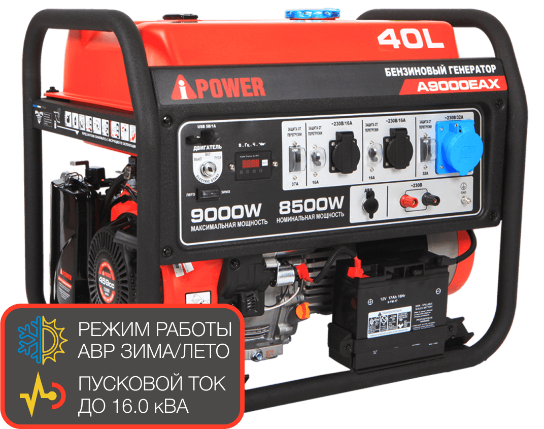 A-ipower Генератор бензиновый A-iPower A9000EAX 8,5кВт, 230В/50Гц, электростартер