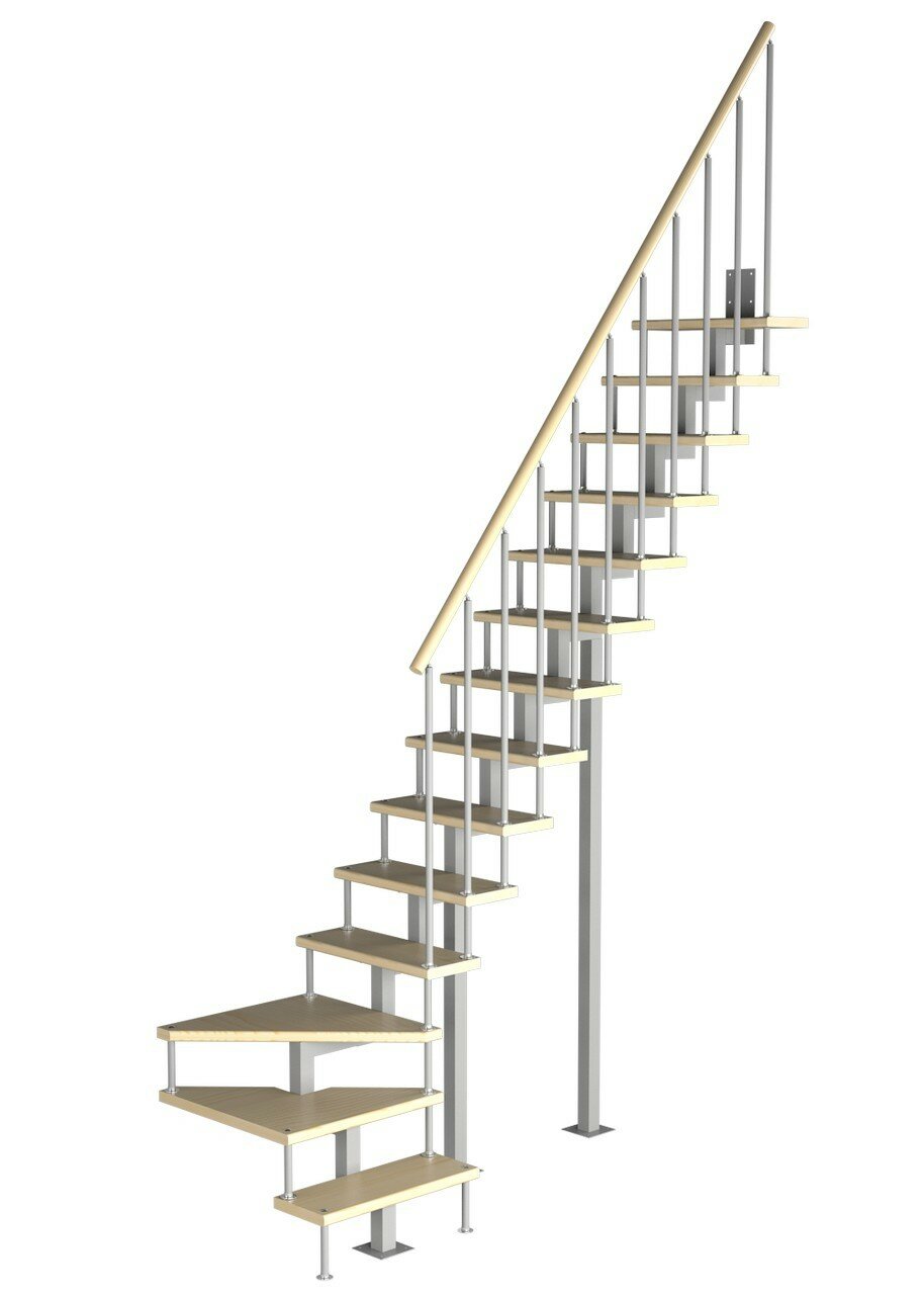 Модульная малогабаритная лестница Компакт (h 3150-3375 Серый Сосна Нержавеющая сталь)