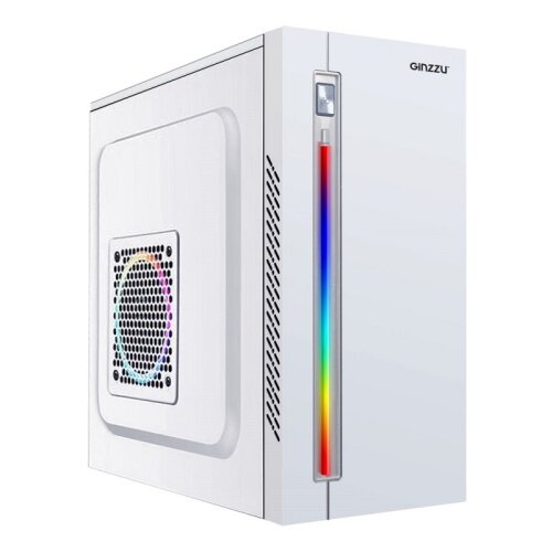 Корпус MiniTower Ginzzu D380, RGB, mATX, 2xUSB2.0, белый,без БП