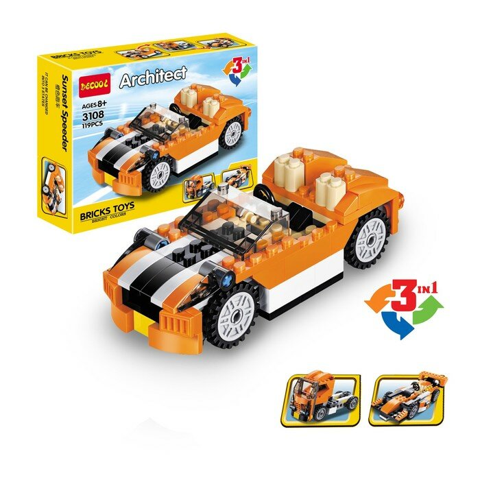 DECOOL Конструктор «Гоночный автомобиль», 3 варианта сборки, 119 деталей