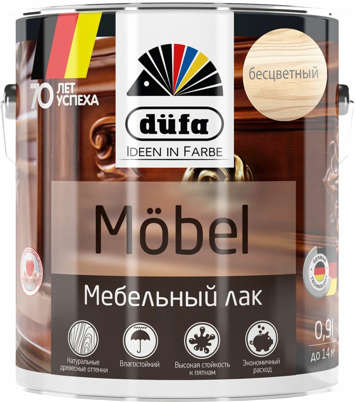 Лак алкидный мебельный Dufa Mobel бесцветный 09 л глянцевый