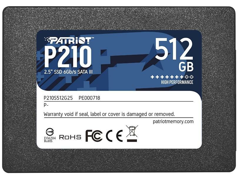 Накопитель SSD 512Gb Patriot P210 (P210S512G25, SATA-III, 2.5")
