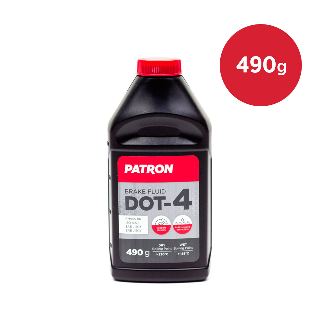 Тормозная жидкость PATRON DOT-4 синтетическая 490 гр. для автомобилей с ABS ESP ASR DSC.