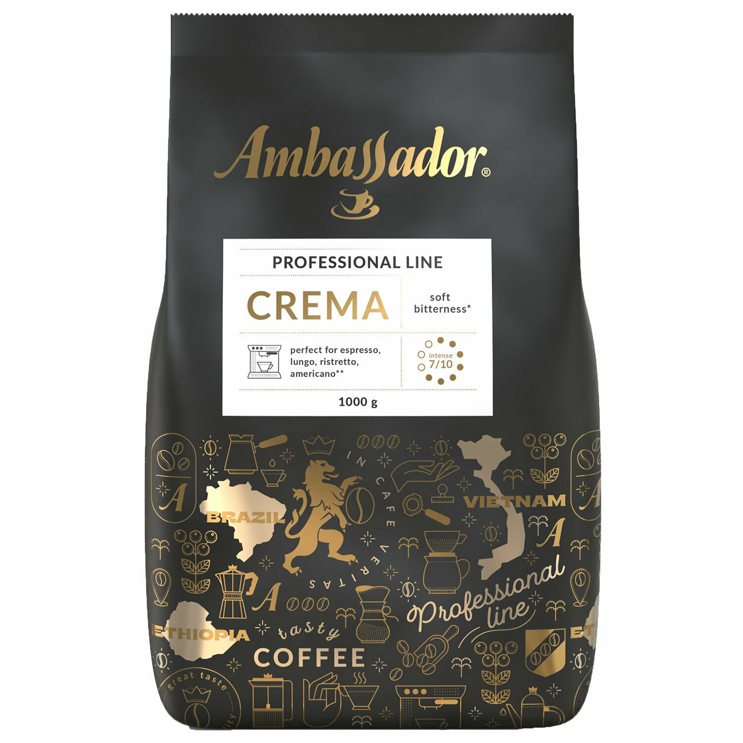 Кофе в зернах AMBASSADOR "Crema", 1 кг, вакуумная упаковка - фотография № 1