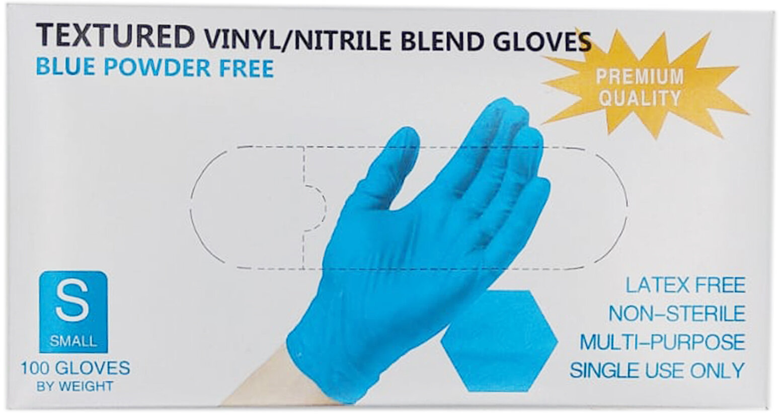 Нитрило-виниловые одноразовые неопудренные перчатки, текстурированные, синие, 100 штук (50 пар), S