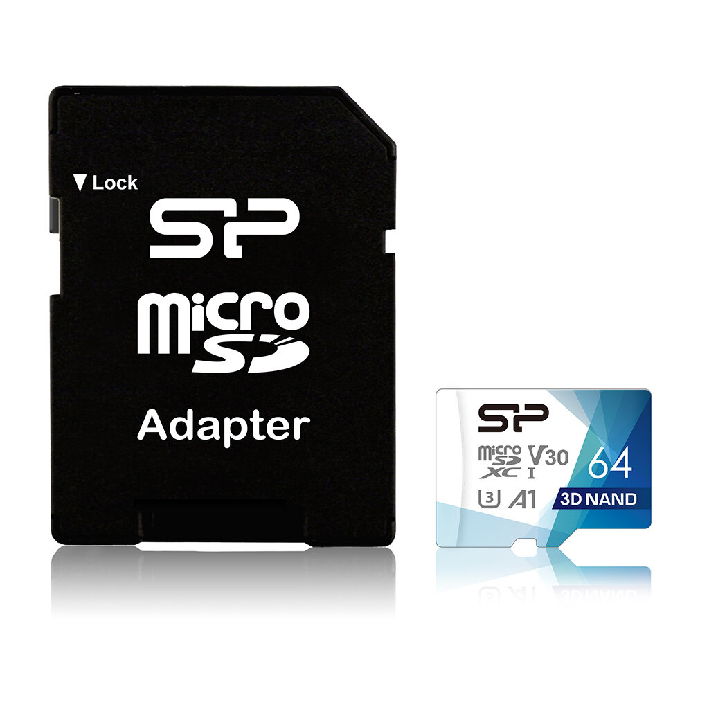 Карта памяти Silicon Power micro SDXC 64Gb Superior Pro UHS-I U3 V30 A1 + ADP (100/80 Mb/s)