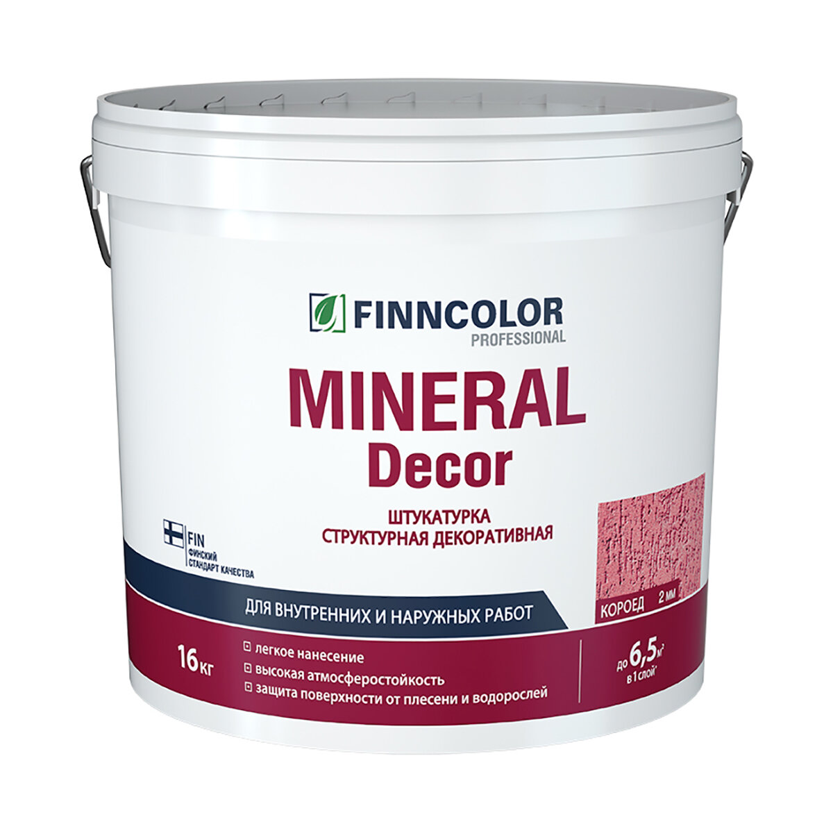 FINNCOLOR MINERAL DECOR штукатурка декоративная, структурная, шуба фракция 1,5 мм (16кг)