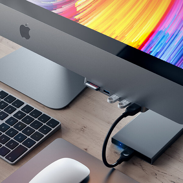 Satechi USB-C хаб Satechi Aluminum Clamp Hub Pro 3USB/1USB-C Space Gray для iMac темно-серый ST-TCIMHM