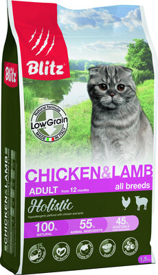 Blitz Низкозерновой корм для кошек, курица ягненок BCD08-1-0040, 0,4 кг (4 шт)