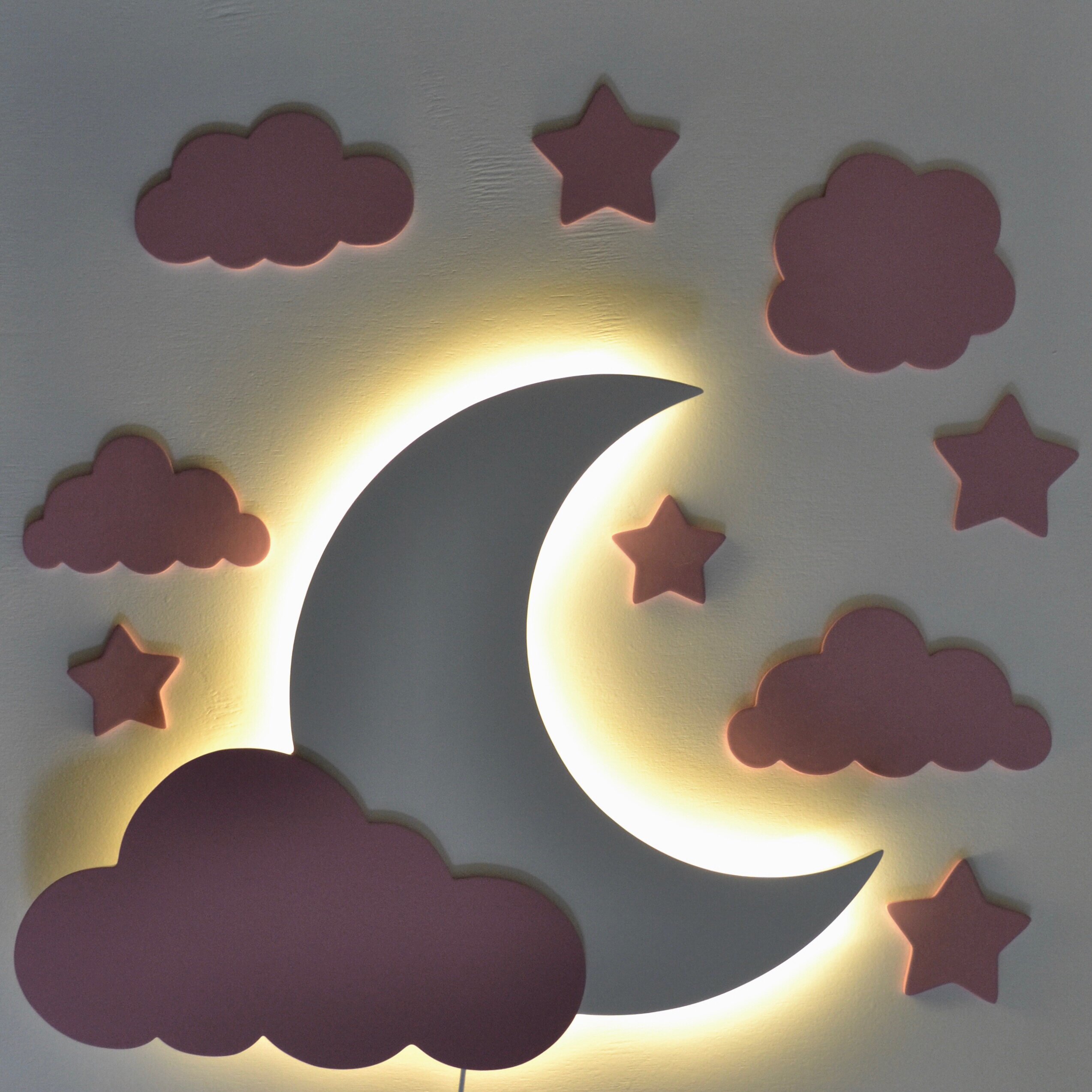 Светильник Forest History Луна с облоками и звездами розовая - фотография № 1
