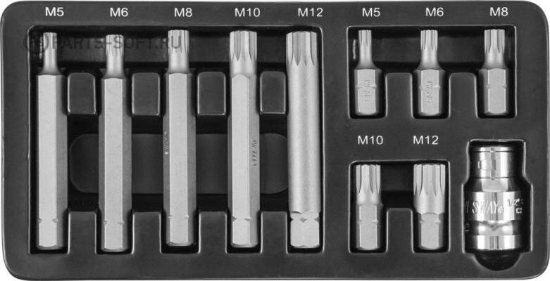 JONNESWAY S29H4111S Набор вставок (бит) SPLINE М-профиль (30 и 75 мм), М5-М12, 11 предметов
