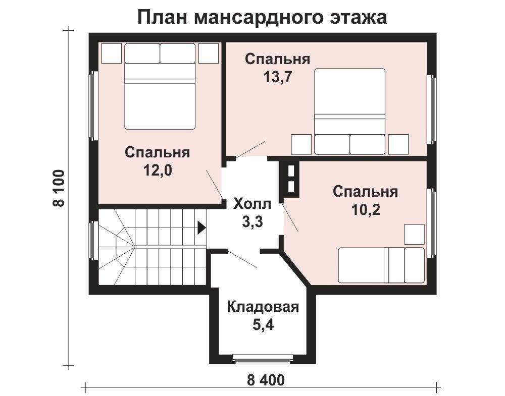 (98м2, 8х8м) Готовый проект дома из бруса с мансардой и террасой - AS-215-2 - фотография № 4