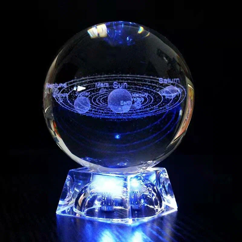 Хрустальный шар большой (диаметр 7 см), 3D светильник настольный "Солнечная система" / Синий - фотография № 3