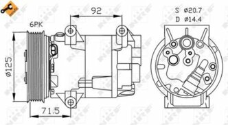 Компрессор кондиционера Nissan Almera II/Almera II Hatchback/Qashqai / Qashqai +2 I 03>13 Renault Megane I/Megane II/Scenic II 99>10 NRF 32208