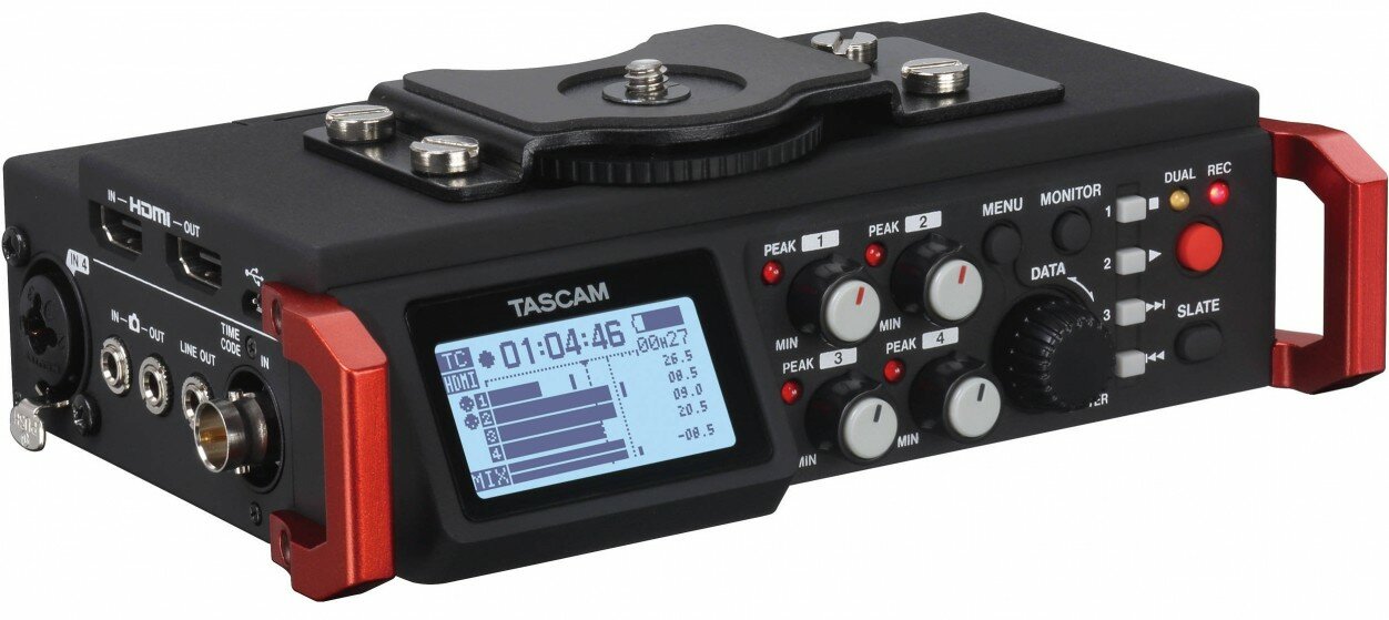 Tascam DR-701D 6     DSLR , WAV/BWF,  SD/SDHC/SDXC, TIME CODE IN BNC , HDMI 