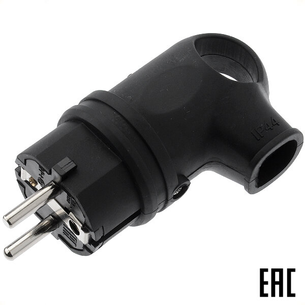 Вилка "евр" кабельная угловая с ручкой резиновая черная IP44 Andeli ADL13-059 (3 шт. в комплекте)