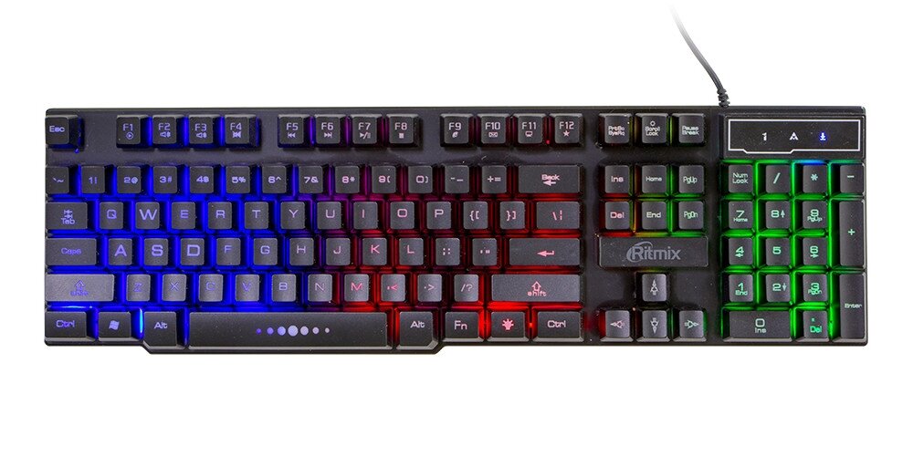 Клавиатура Ritmix RKB-200BL, 104 клавиш, многоцветная подсветка, USB