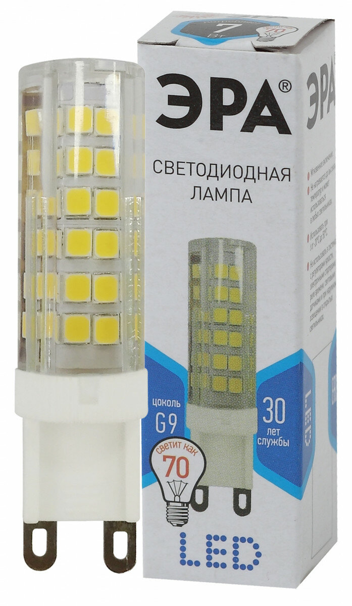 ЭРА Лампа светодиодная G9 7Вт ЭРА LED JCD-7W-CER-840-G9