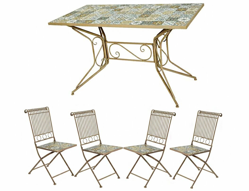 Садовая мебель с мозаикой "Тулуза" (стол и 4 стула), металл, керамика, Kaemingk - фотография № 1