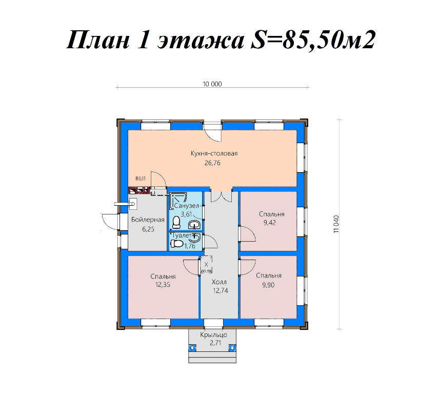 Проект жилого дома SD-proekt 11-0045 (85,5 м2, 10,0*11,04 м, газобетонный блок 375 мм, облицовочный кирпич) - фотография № 5