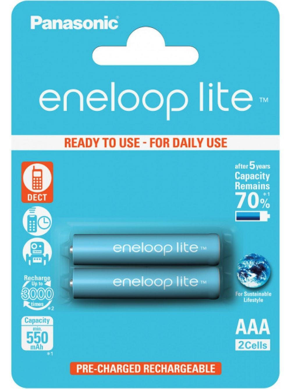 Аккумулятор Panasonic AAA Eneloop Lite 550mAh BL2 BK-4LCCE/2BE, 2шт.