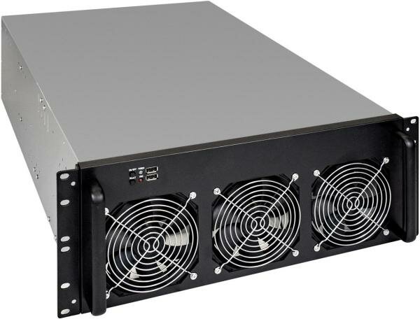 Exegate Корпус для майнинга ExeGate Pro 6-650 <без БП 2*USB 6*fan 120мм места под: 6 видеокарт 1 БП RM 4U>