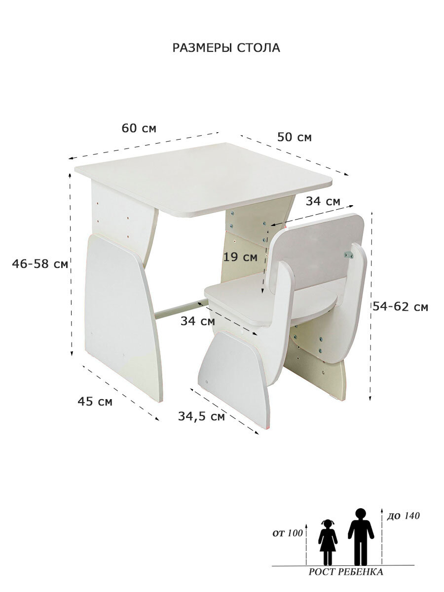 Комплект Астек-Элара Первый стол и стул без надстройки белый с белыми вставками - фотография № 4