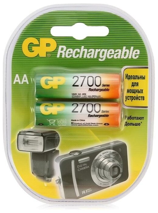 ABC Аккумулятор GP Rechargeable GP270AAHC, 1.2В, 2700мАч, Ni-MH, AA (2шт./уп.) (ret)