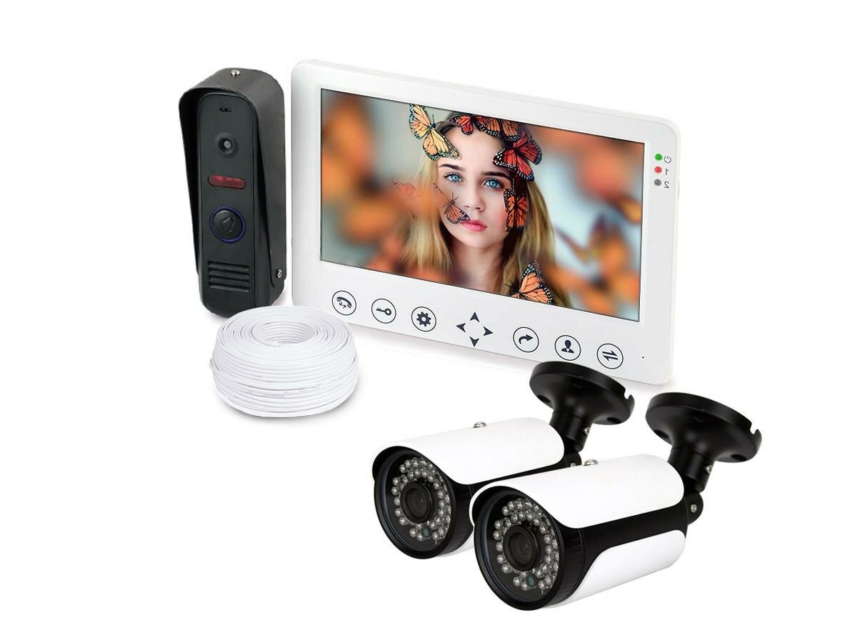 Набор (видеодомофон - две уличные видеокамеры) HDcom W715 и KDM-6215Gx2, домофон для квартиры с камерой в подарочной упаковке