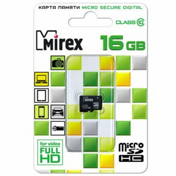 Карта памяти microSD 16GB Mirex microSDHC Class 10 13612-MC10SD16