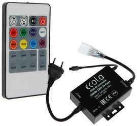 Контроллер Ecola, для RGB ленты 16х8 мм, 220 В, 1000 Вт, 4.5 А, IP68, инфракрасный пульт