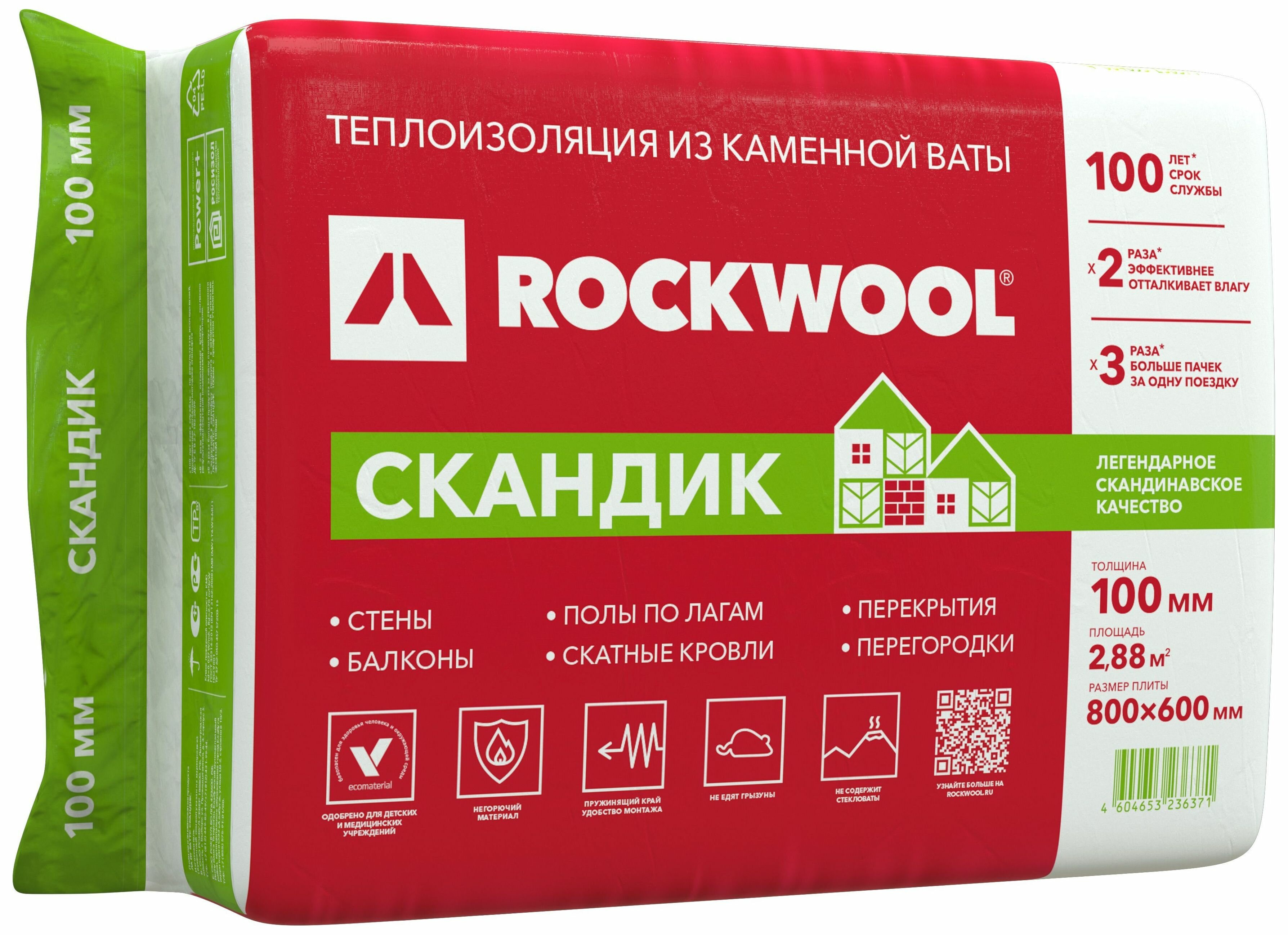 Утеплитель Rockwool Роквул Лайт Баттс скандик 100 мм Каменная вата