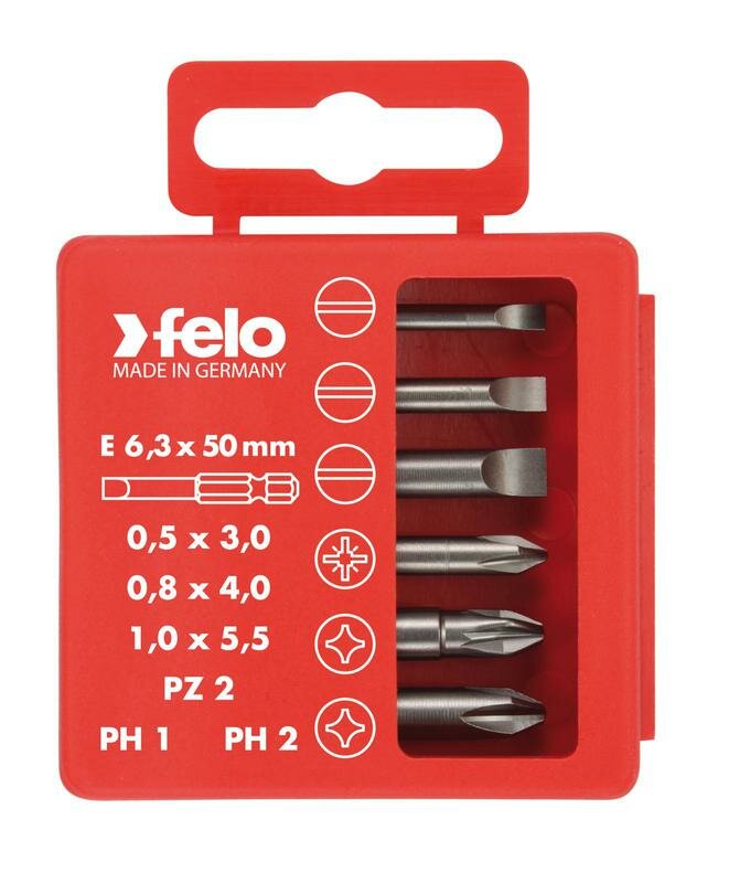 Набор бит SL/PZ/PH Industrial 50мм в кейсе 6 бит | код 03092516 | FELO ( 4 упак.)