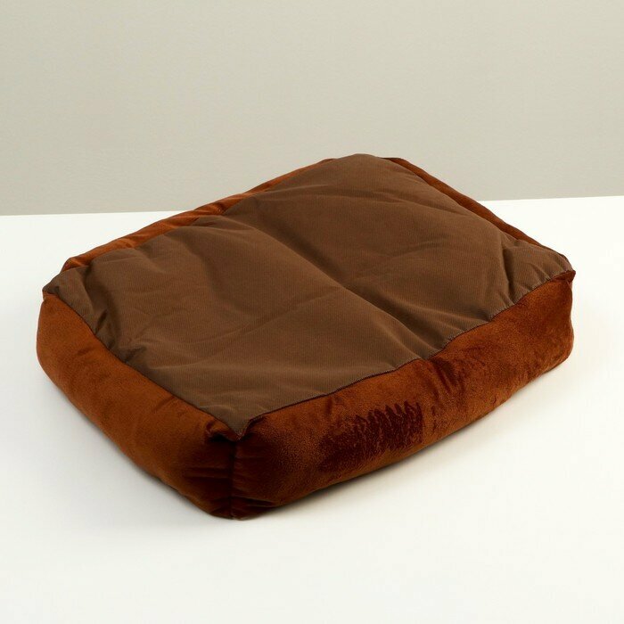 Лежанка мягкая прямоугольная со съемной подушкой + игрушка косточка, 54 х 42 х 11 см, коричнева 7907 - фотография № 7