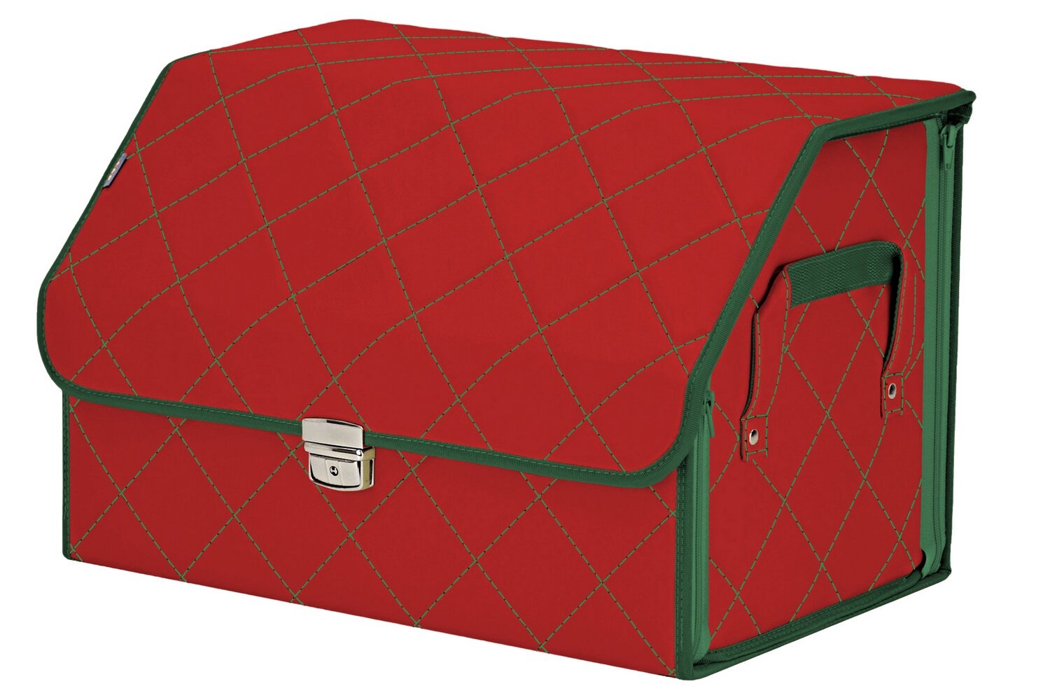 Органайзер-саквояж в багажник "Союз Премиум" (размер L). Цвет: красный с зеленой прострочкой Ромб.