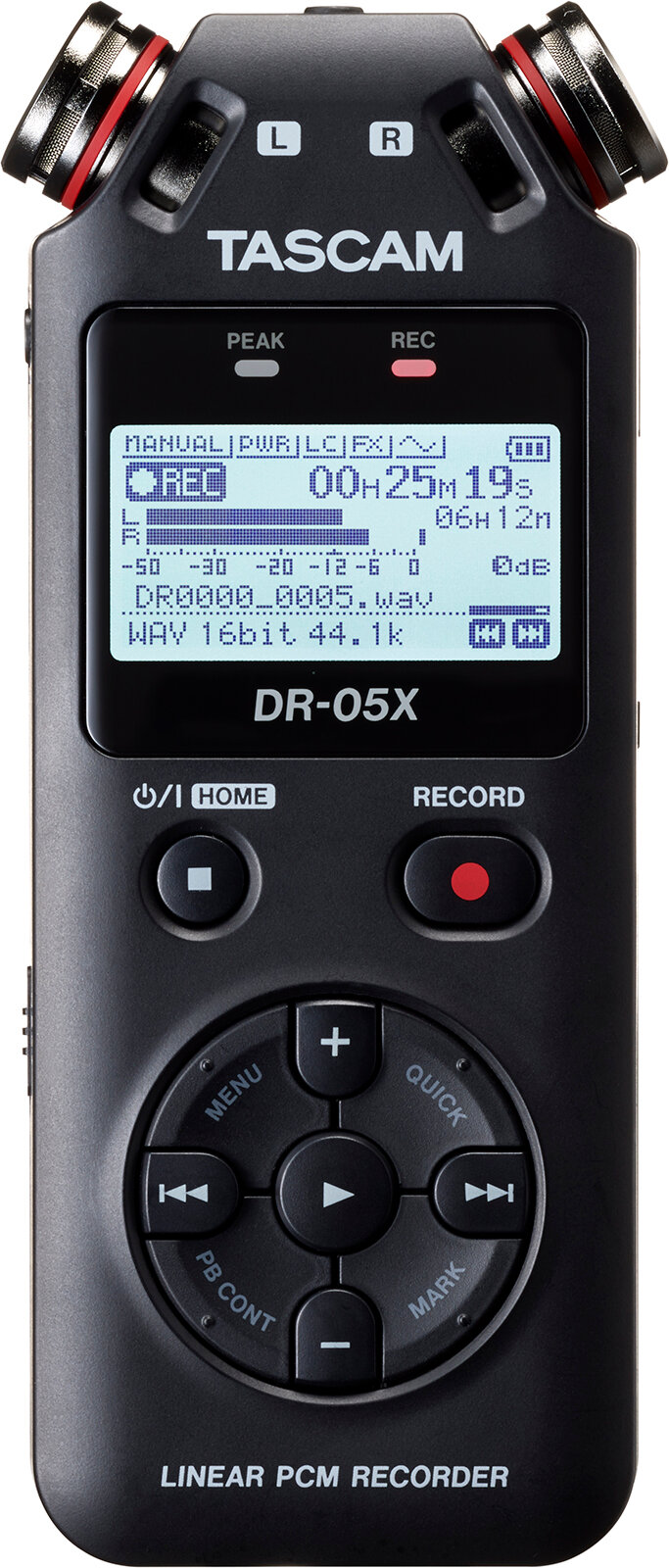 Tascam DR-05x Портативный цифровой диктофон/2x2 аудиоинтерфейс/USB микрофон; конденсаторные стерео микрофоны, 24 бит / 96 кГц.