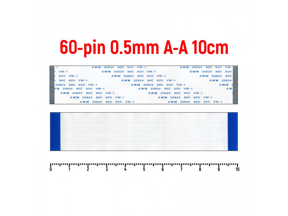 Шлейф FFC 60-pin Шаг 0.5mm Длина 10cm Прямой A-A AWM 20624 80C 60V VW-1