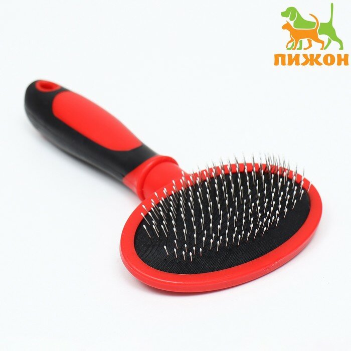 фото Пуходерка пластиковая мягкая с закругленными зубьями, средняя, 9,5 х 16 см, красная