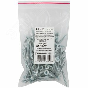 фото FIT Шуруп универсальный 4х30 потайная головка, остроконечный, оцинкованный (100шт)